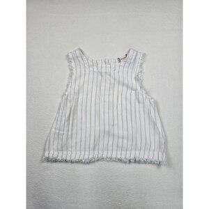 Altard State White Khaki Striped Fringe Hem Tank Top S Linen Blend Minimalist